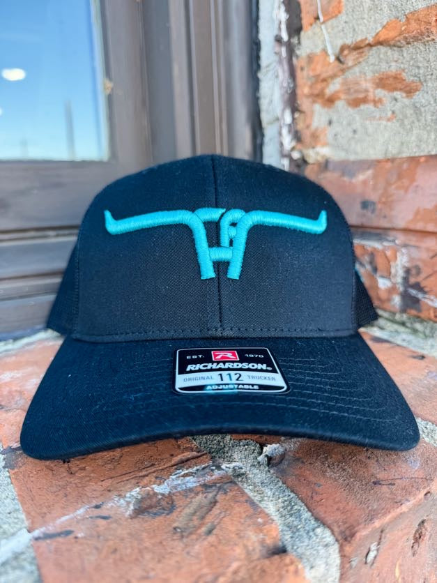 Cactus Alley Longhorn Turquoise Puff Hat- Black