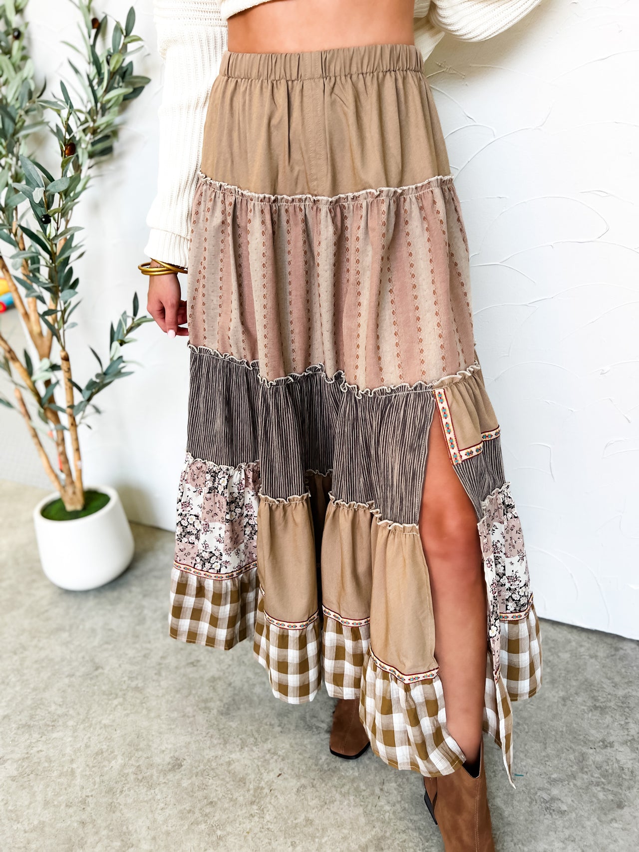 Catch My Drift Multi Patch Maxi Skirt