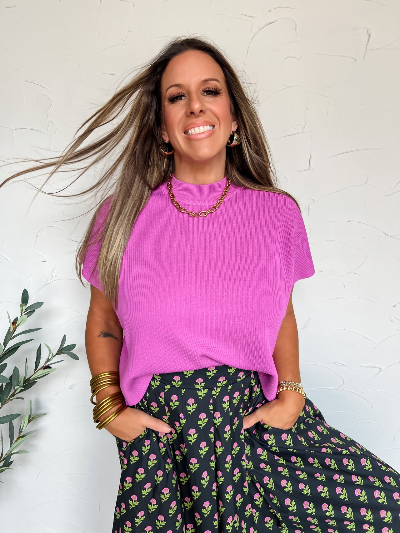 Stay Cute And Comfy Mock Neck Sweater- Bright Mauve