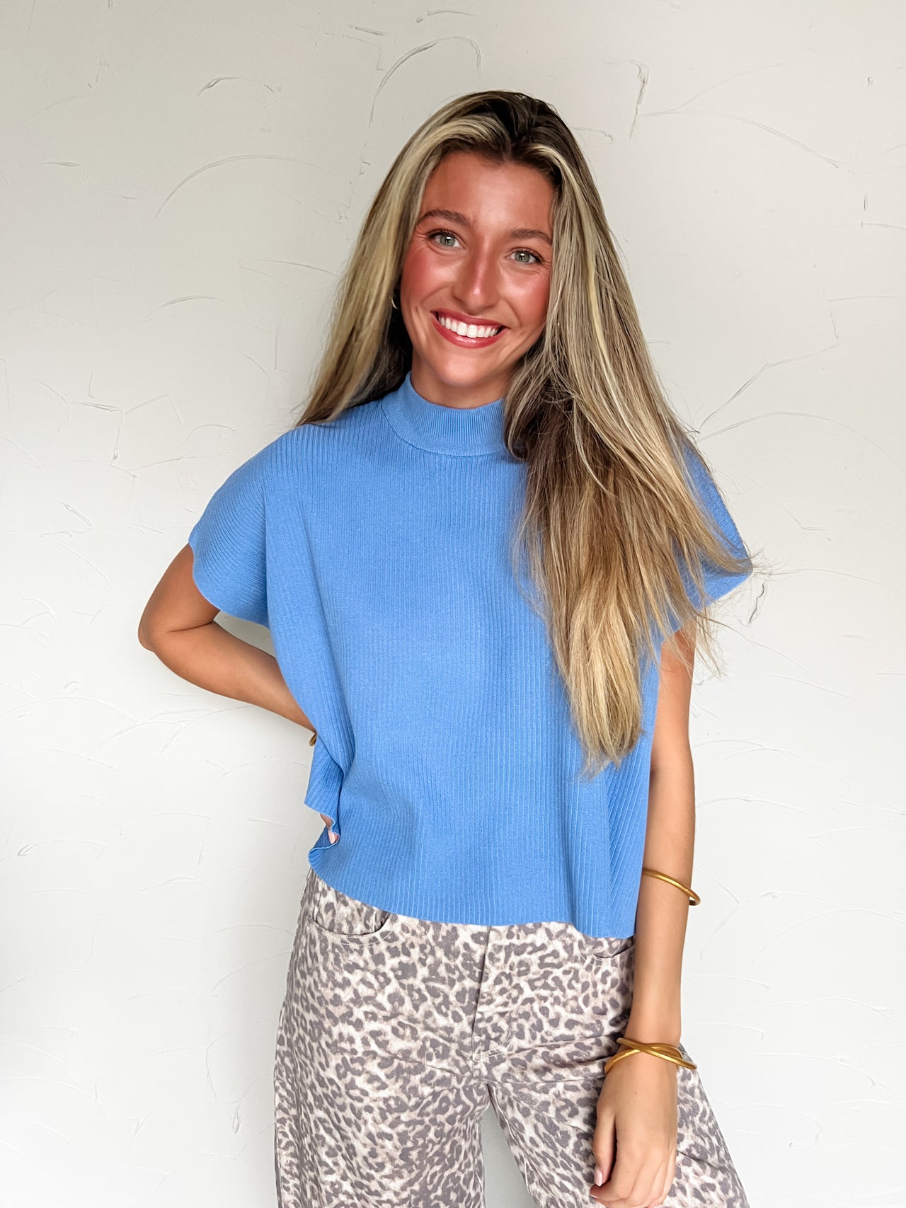 Stay Cute And Comfy Mock Neck Sweater- Cornflower