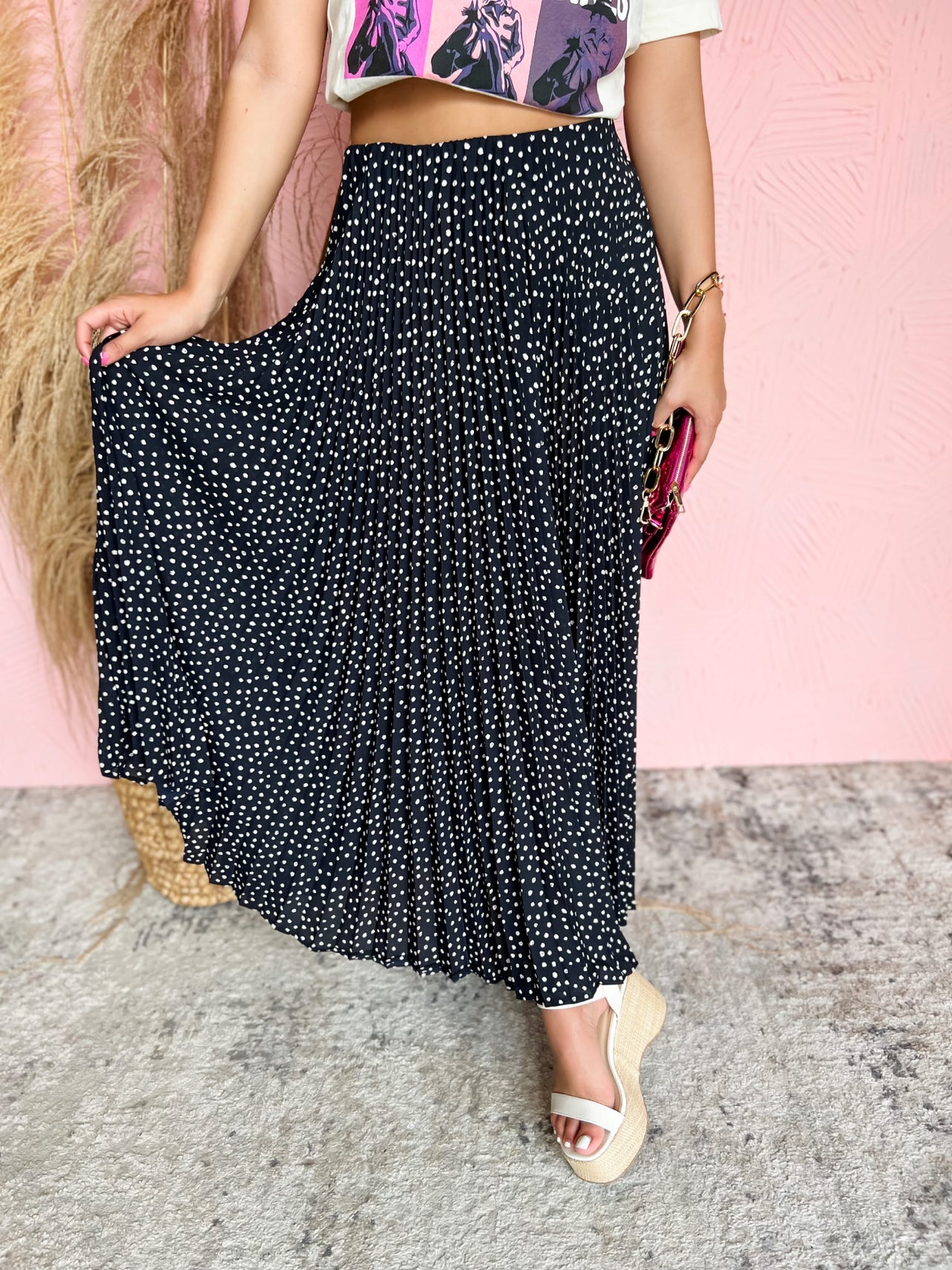 Saving Grace Dotted Pleated Skirt