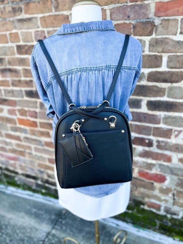 Black Faux Leather Backpack/Shoulder Bag