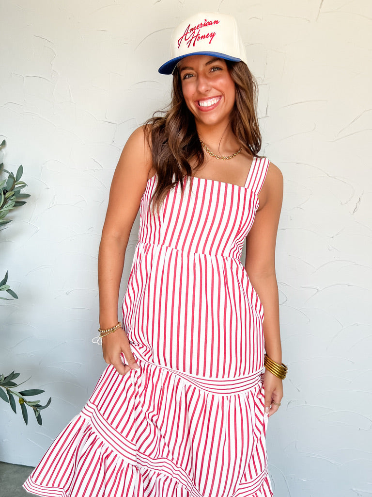 Back In Business Striped Midi Dress