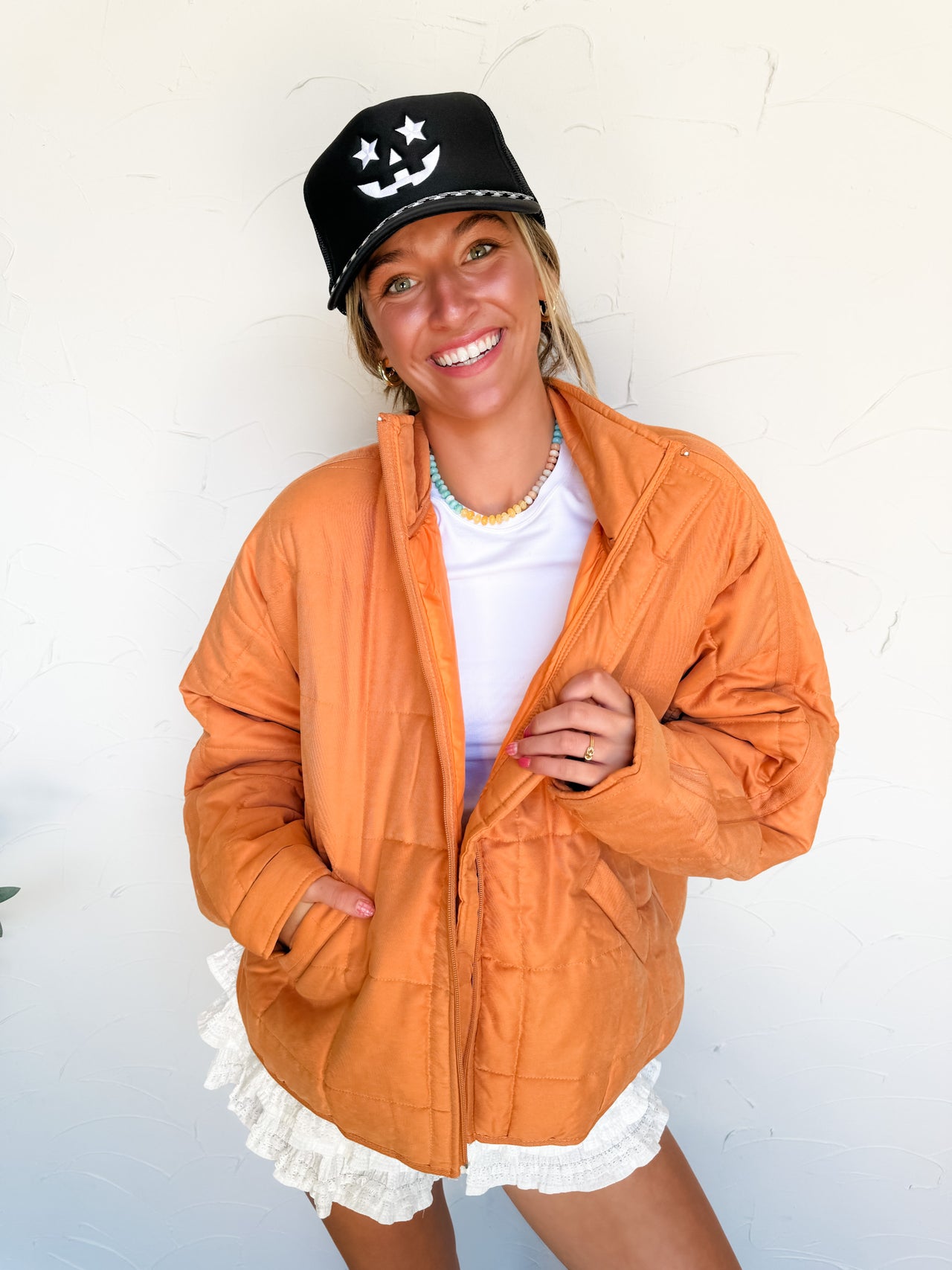 Classic Feel Zip Up Puffer Jacket- Orange