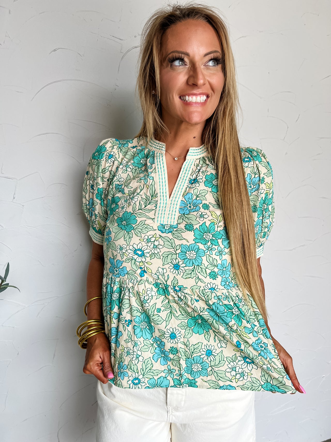 Going Through Life Floral Top- Emerald