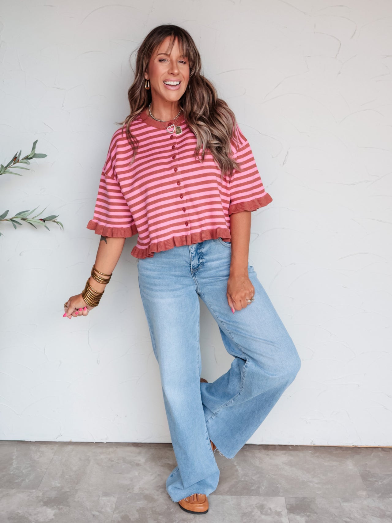 How About That Ruffle Hem Knit Top- Brown