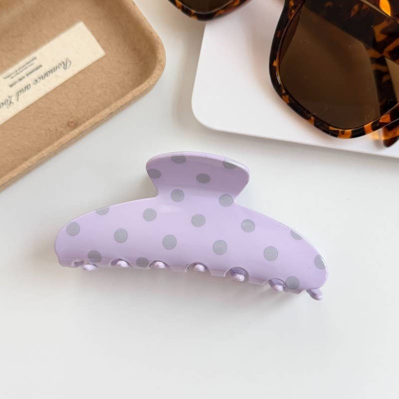 Retro Polka Dot Hair Claw - Lavender