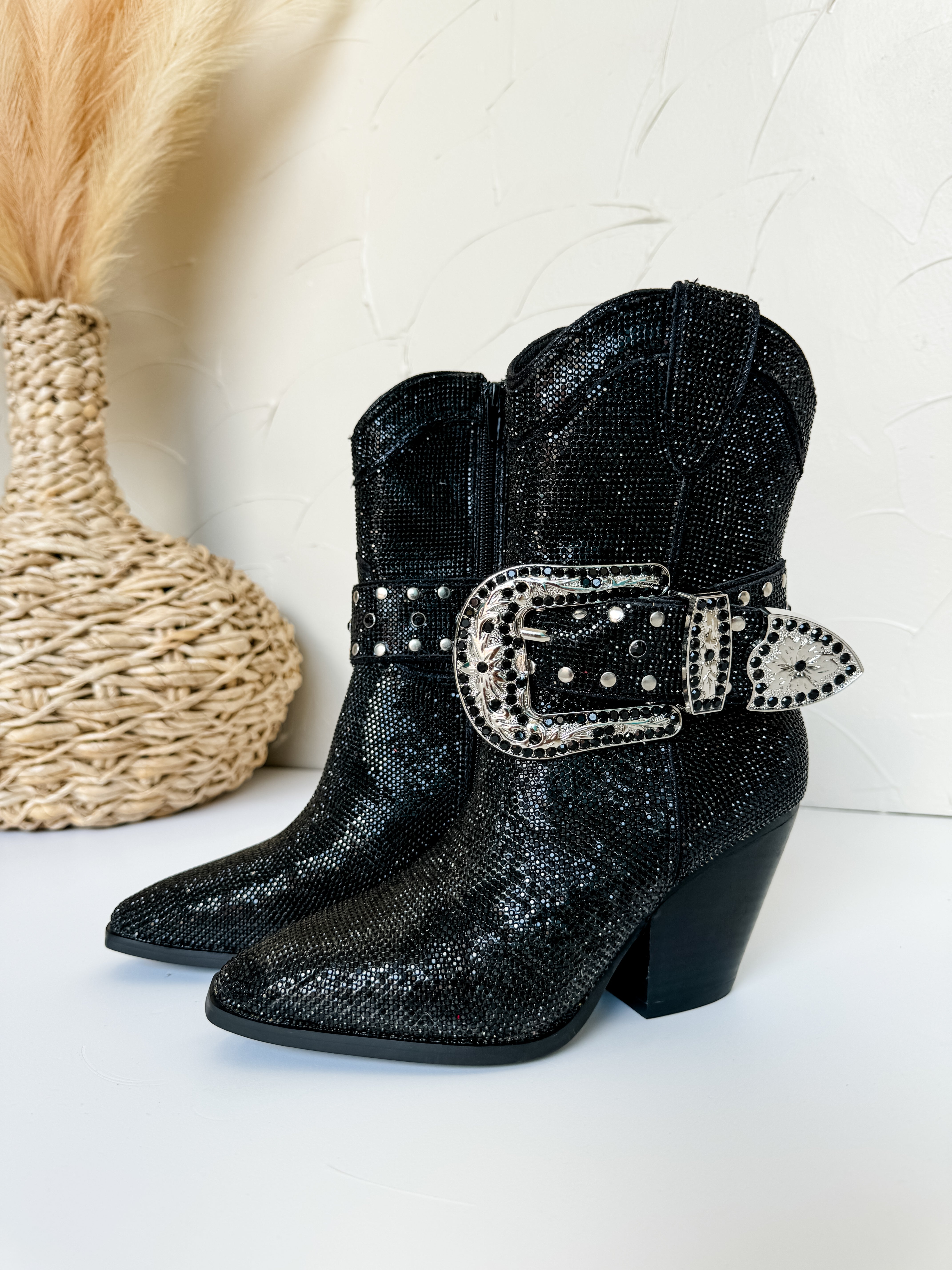 Black fashion bling cowboy boots