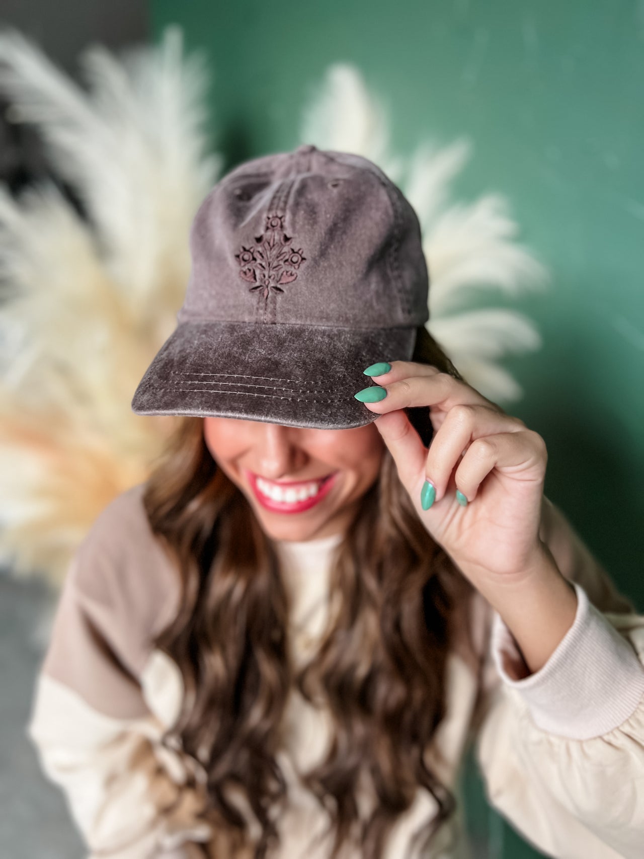 Floral Embroidered Cap- Cappuccino