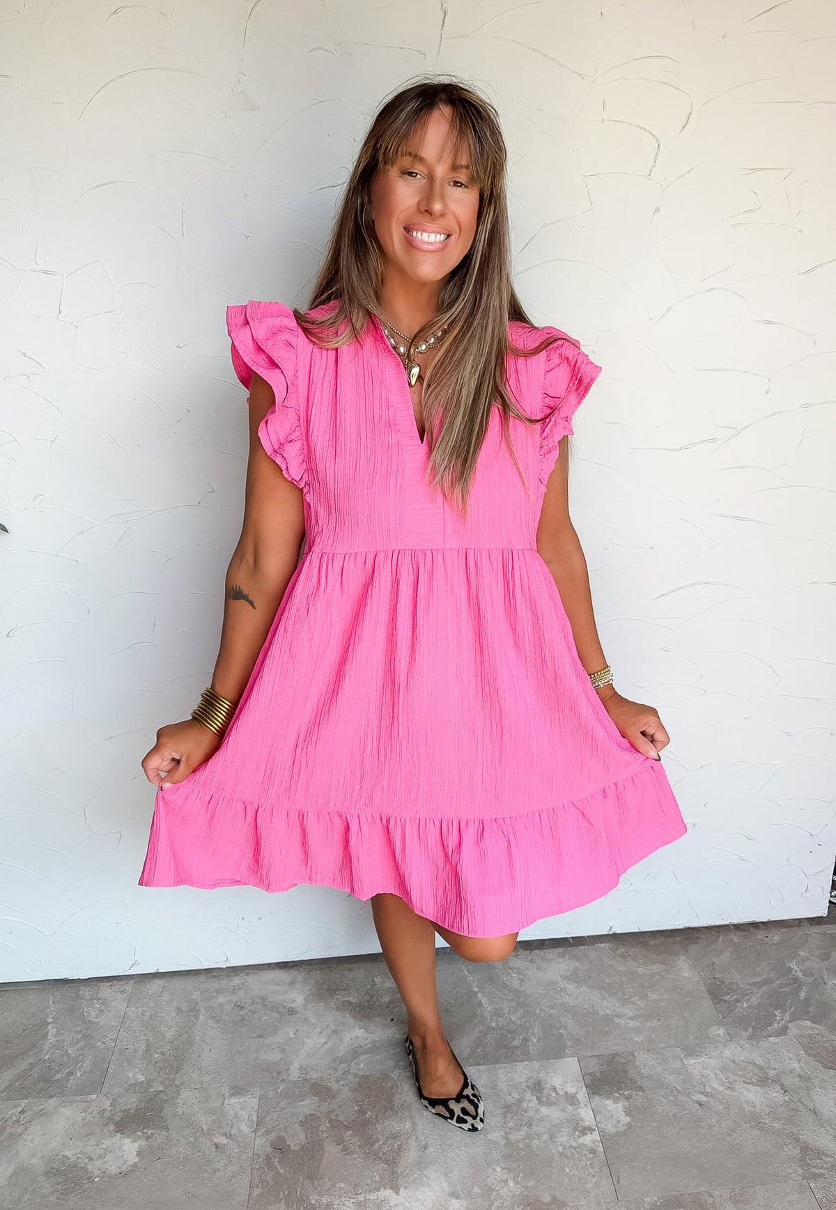 Never Waste A Moment Double Sleeve Dress - Peony