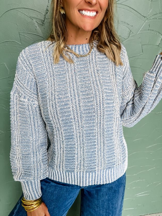 Always Improving Oversized Two Tone Sweater- Denim