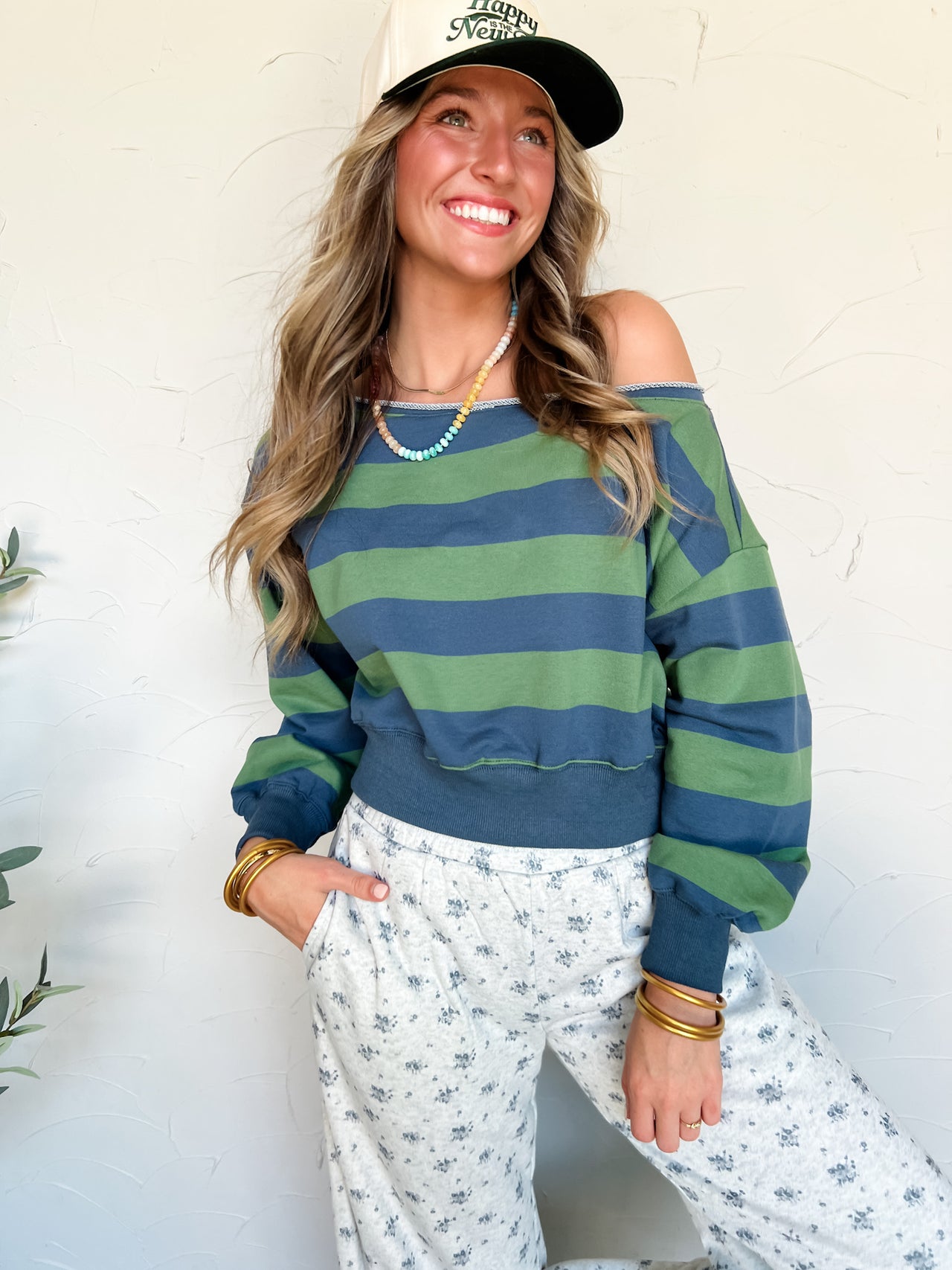 Striped In Style Knit Sweater- Green and Navy