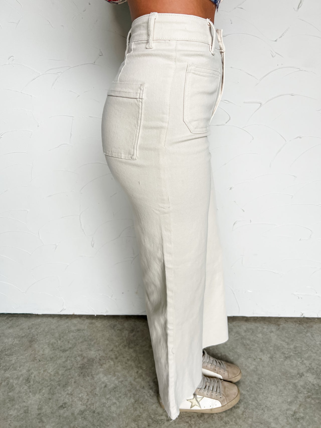 Never Give Up Wide Leg Oatmeal Denim Pants