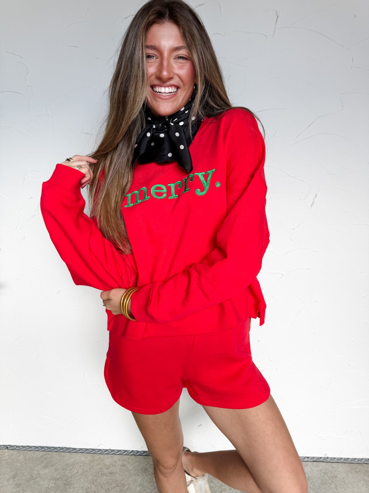 Merry Embroidered Fleece Comfy Set- Ruby