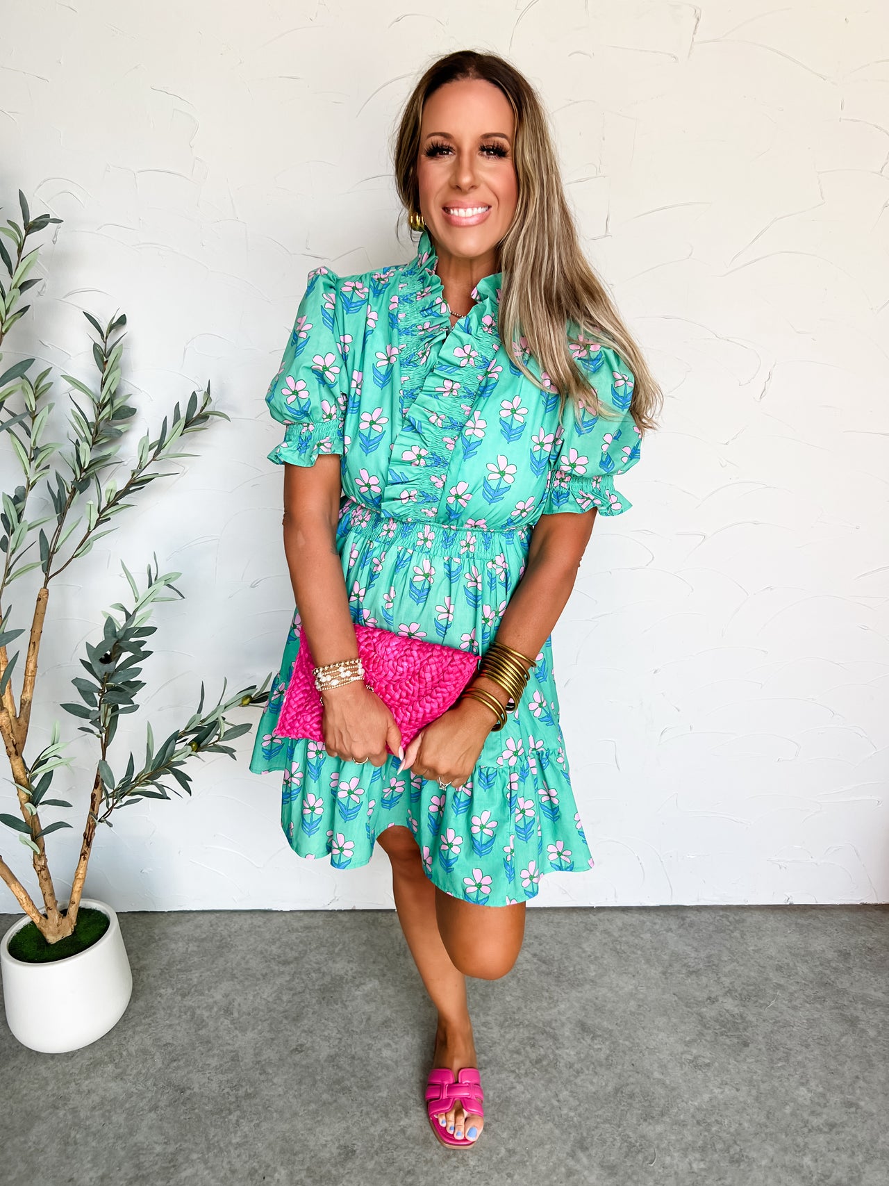 Made Me Smile In Flowers Babydoll Dress- Green