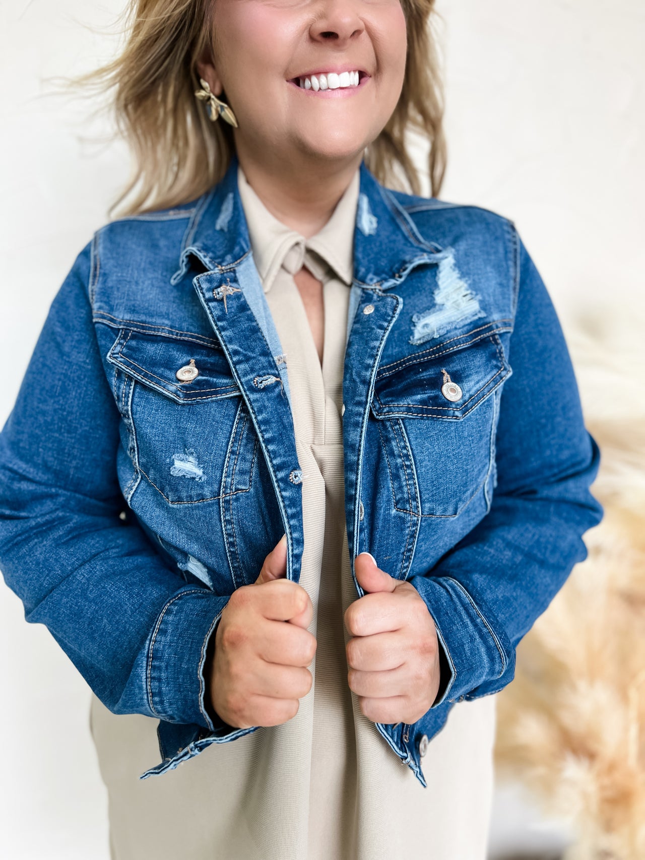 Flatter Me Destructed Denim Jacket- Medium