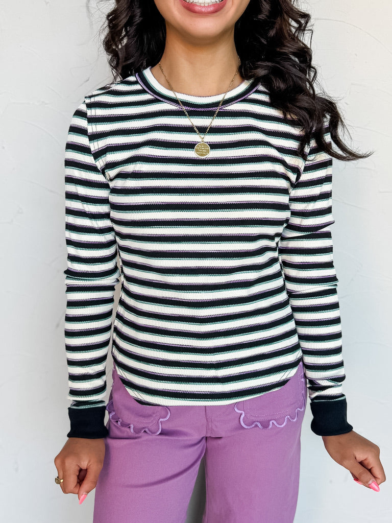 At A Crossroad Striped Thermal Knit Top