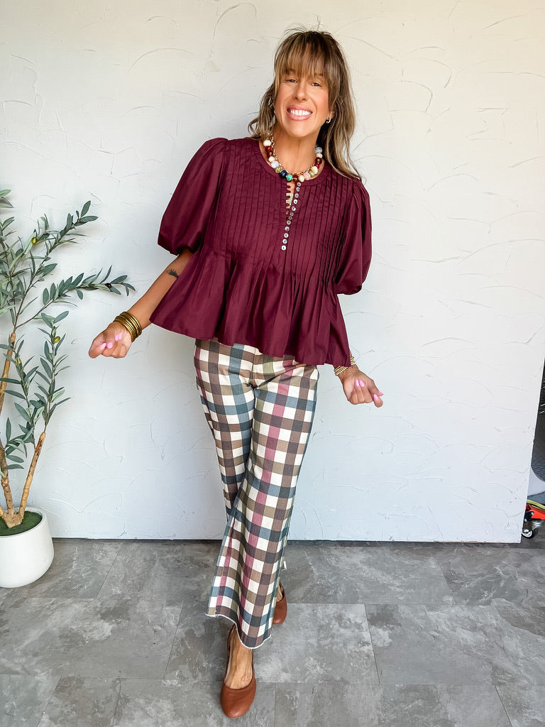 You've Reached The Limit Puff Sleeve Top- Merlot