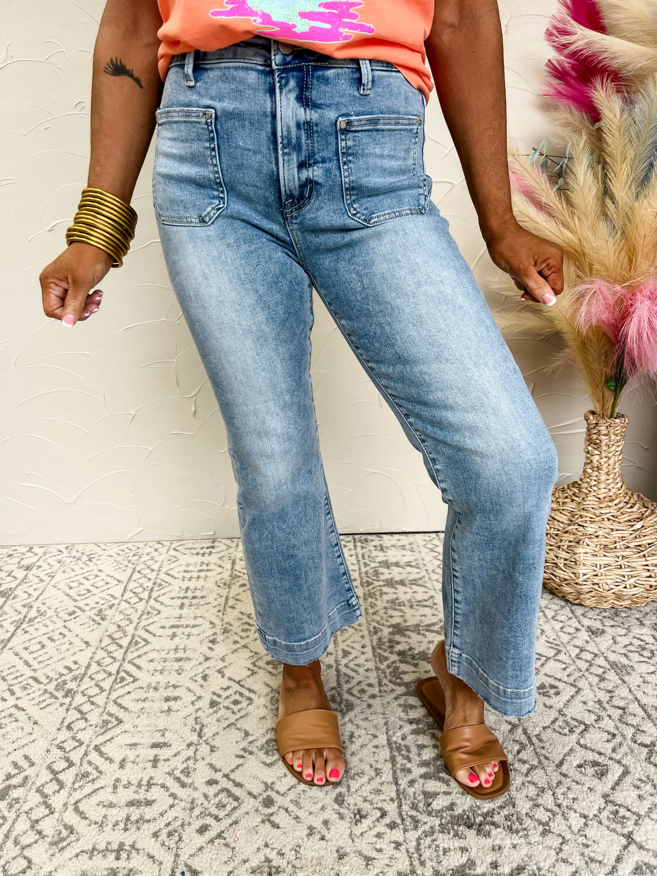 Keep Me Updated High Rise Ankle Flare Jeans
