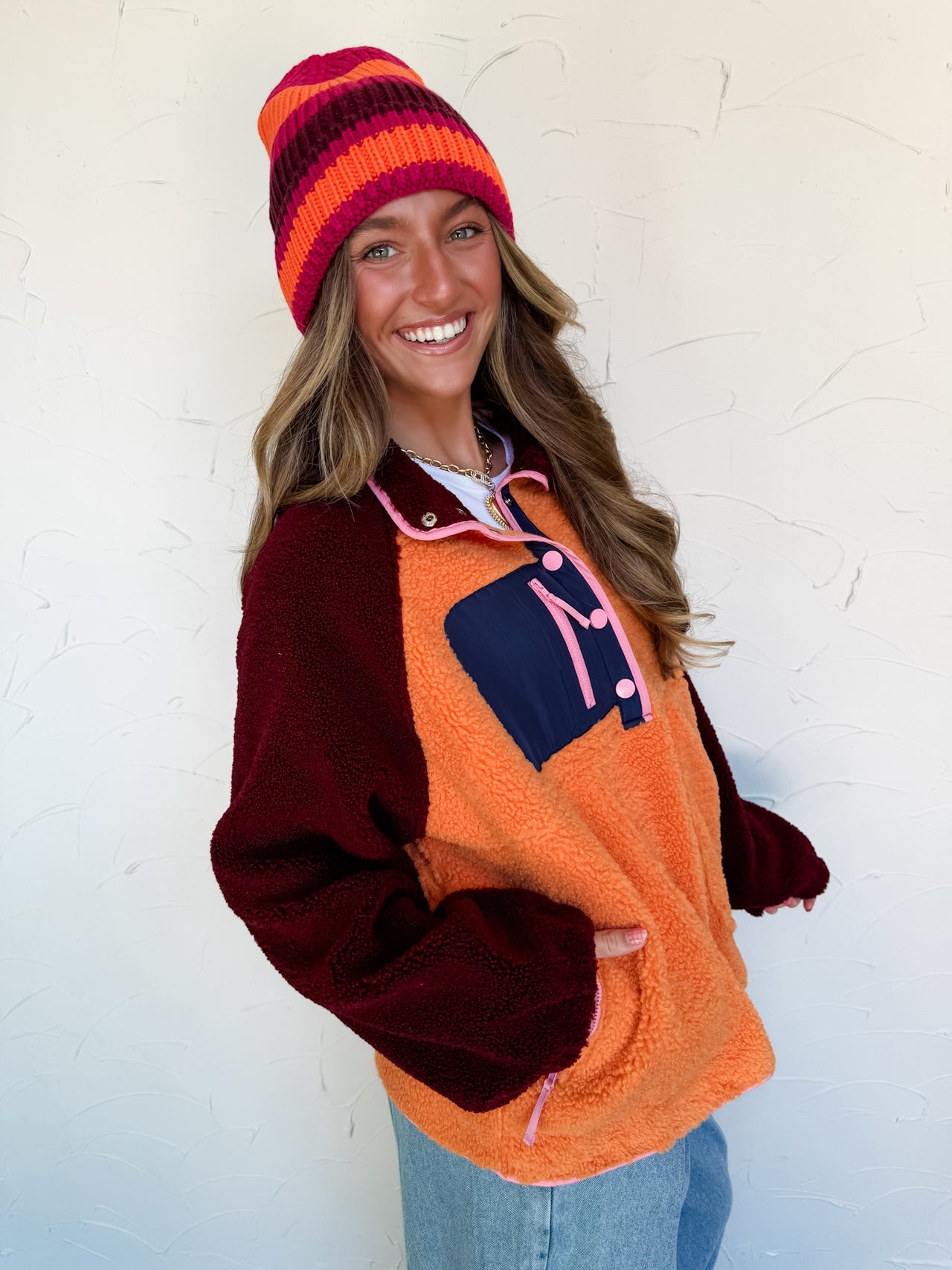 Pumpkin Spice Latte Fleece Colorblock Pullover