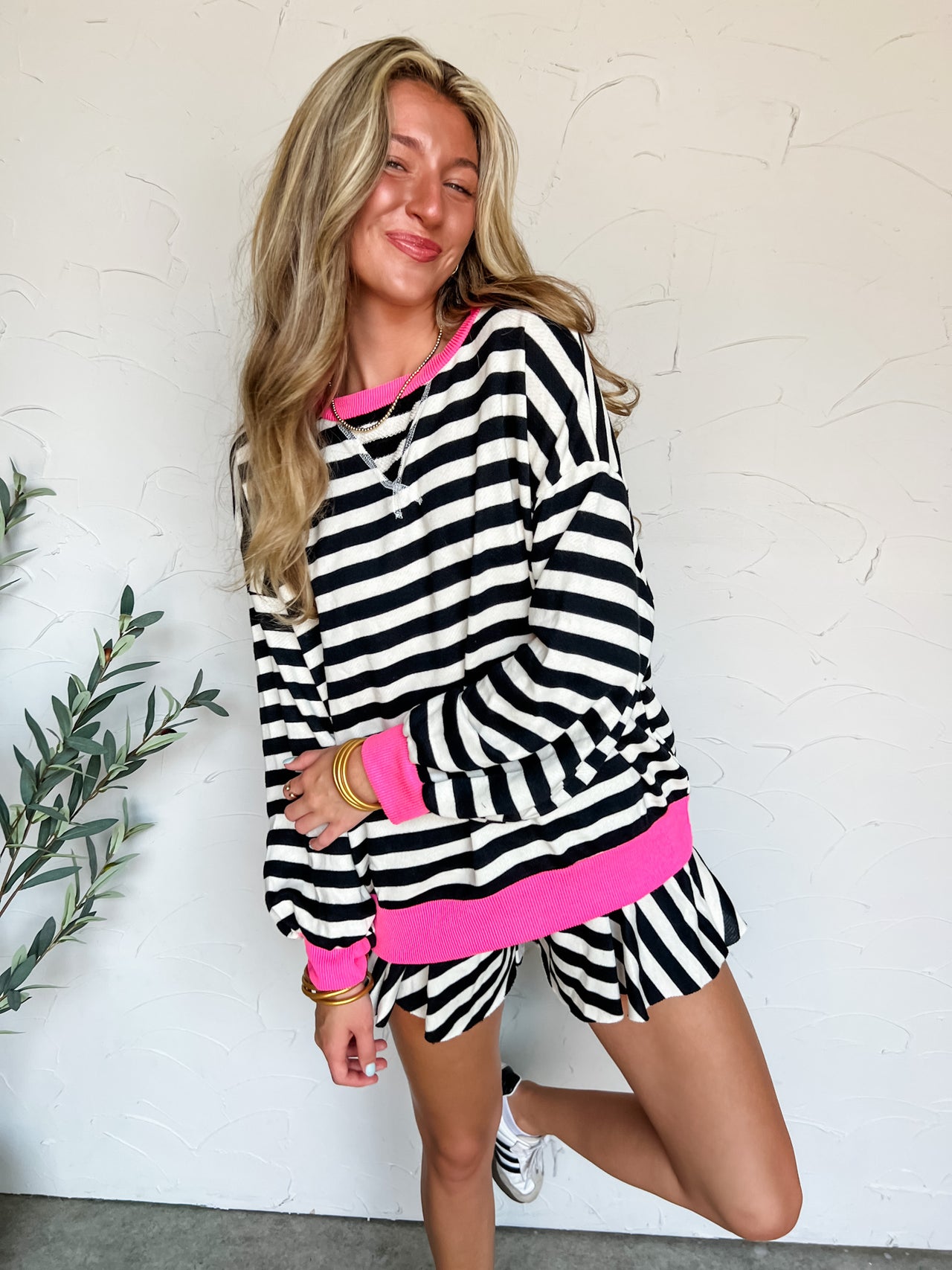 A Pop Of Pink Striped Relaxed Set