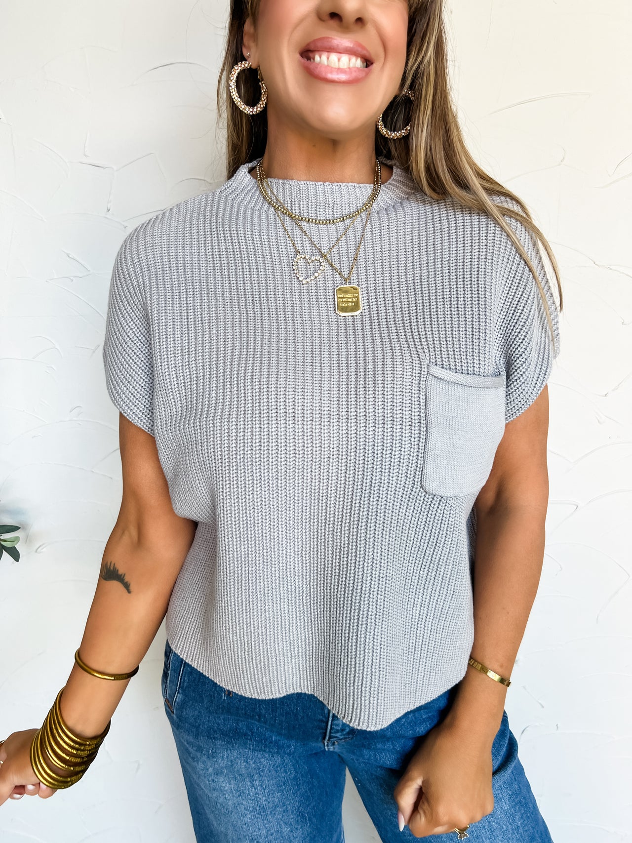 As Time Goes On Mock Neck Sweater Top- Grey