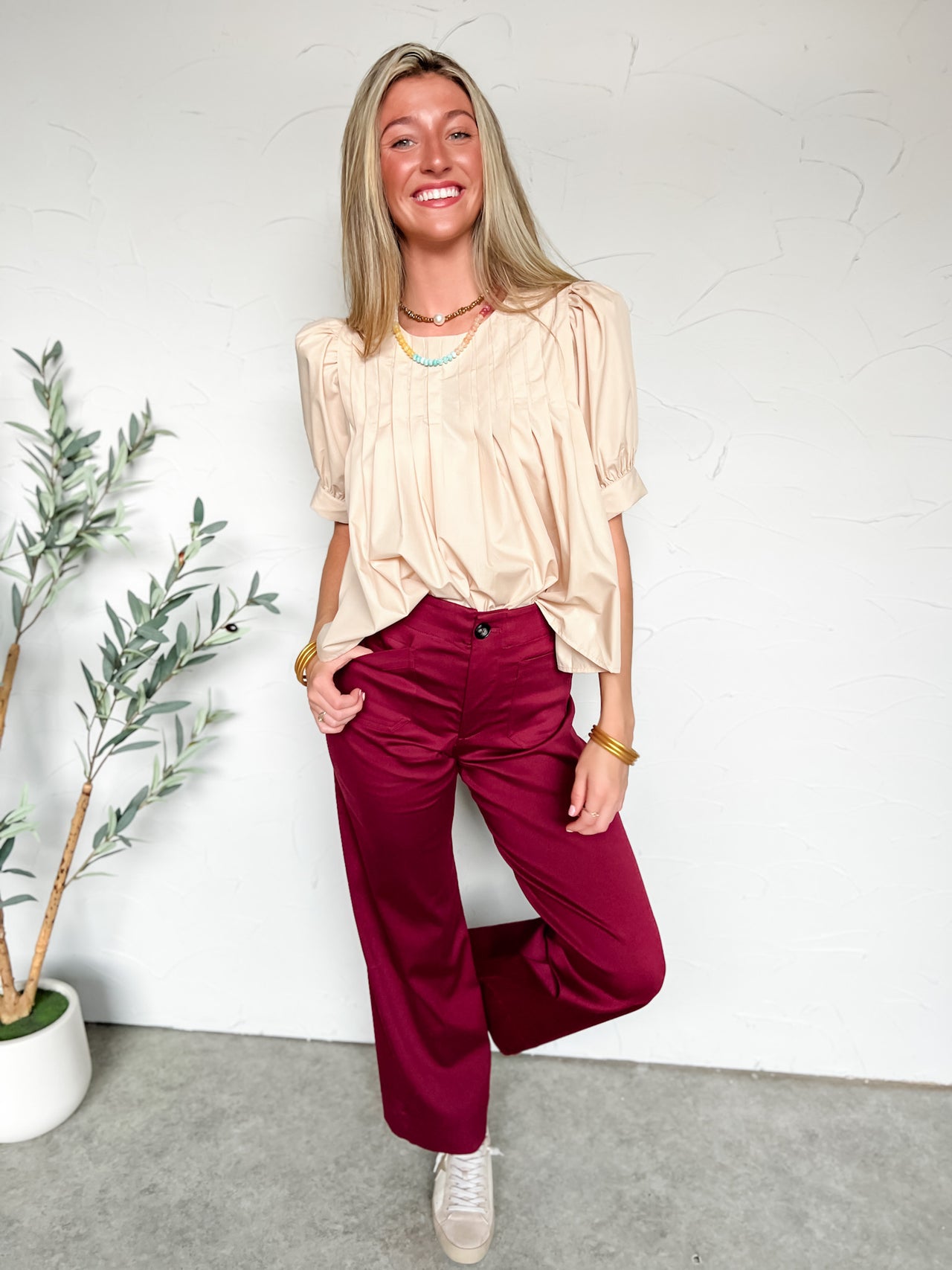 Sweet Gesture Puff Sleeve Pintuck Top