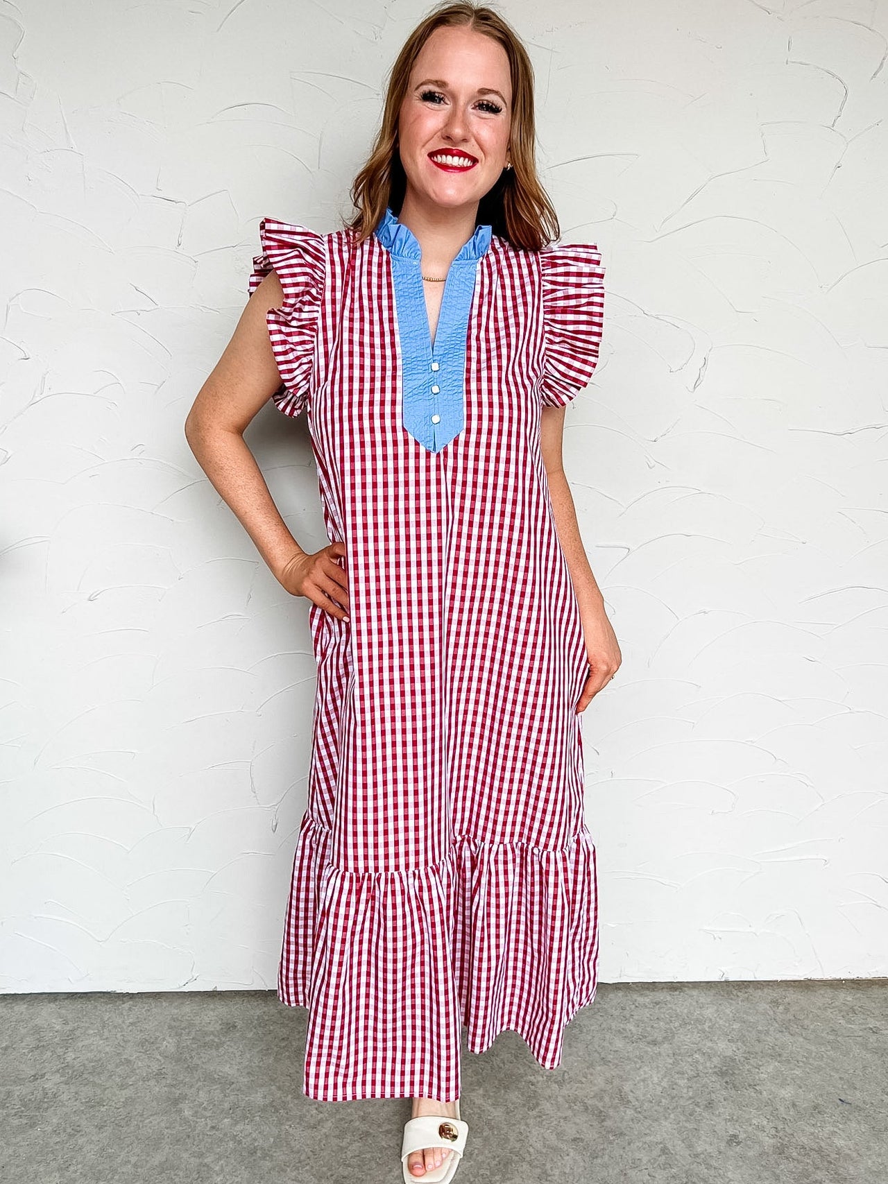 Better Basics Cap Sleeve Midi Dress- Red