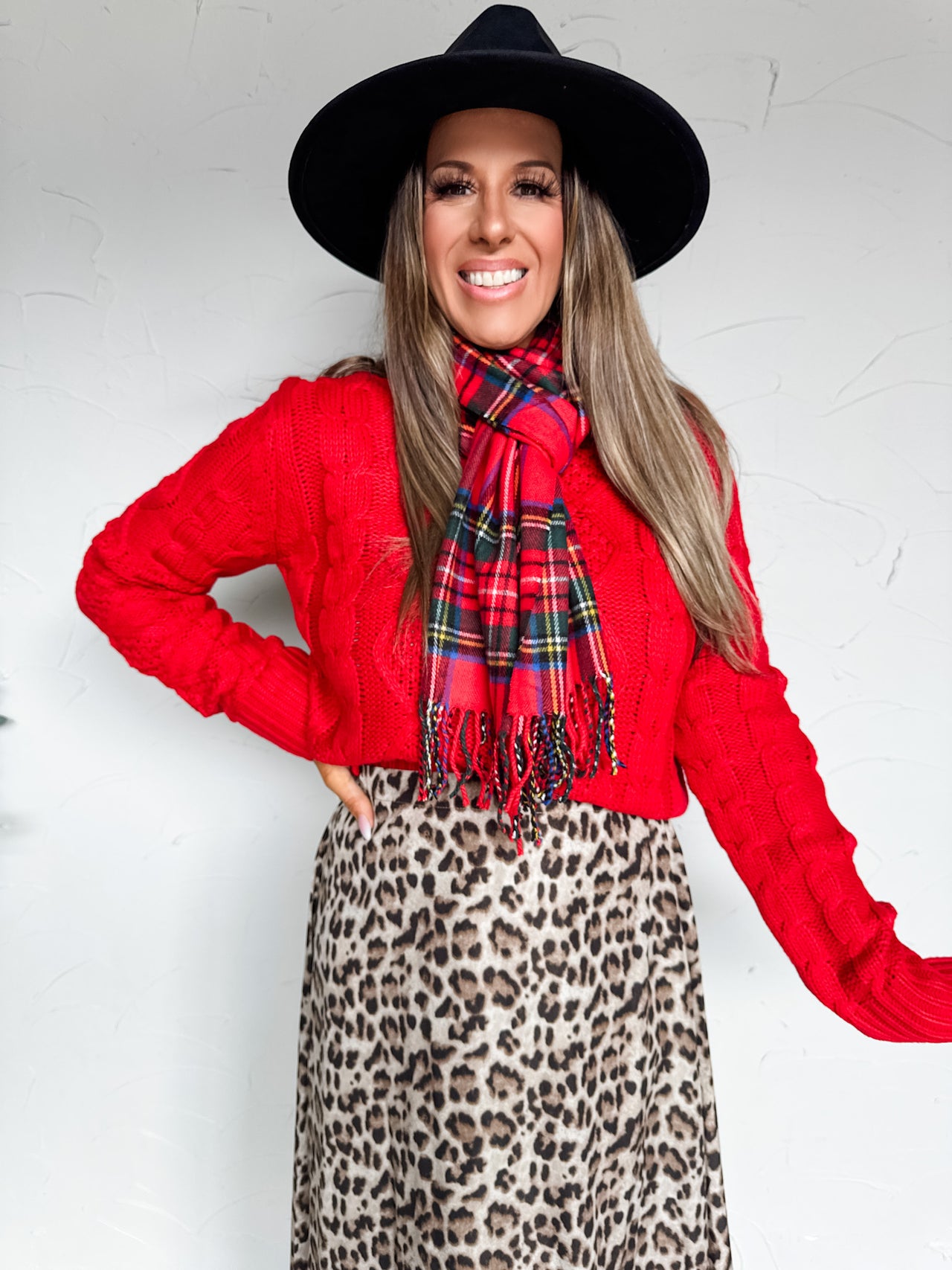 Charmed Evening  Mock Neck Sweater- Red