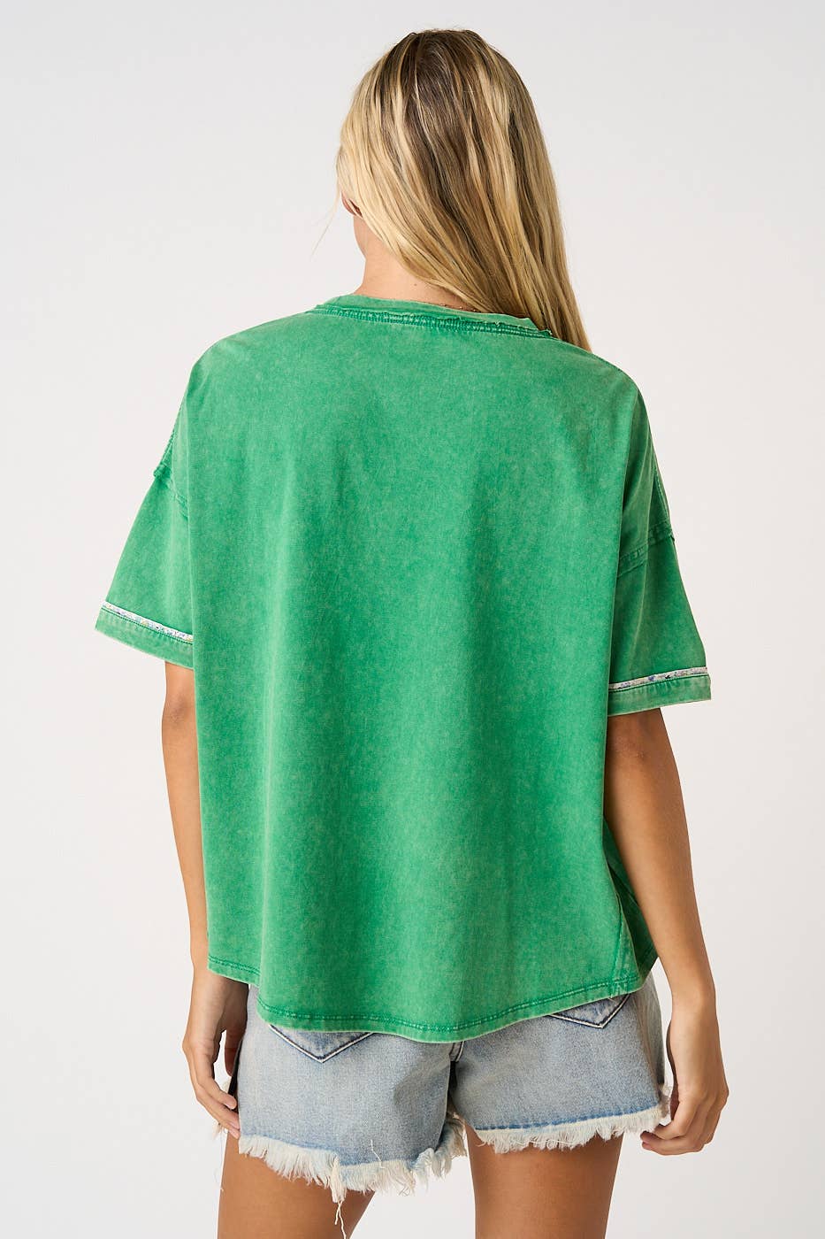 Jesus Is King Letter Patchwork Top- Kelly Green