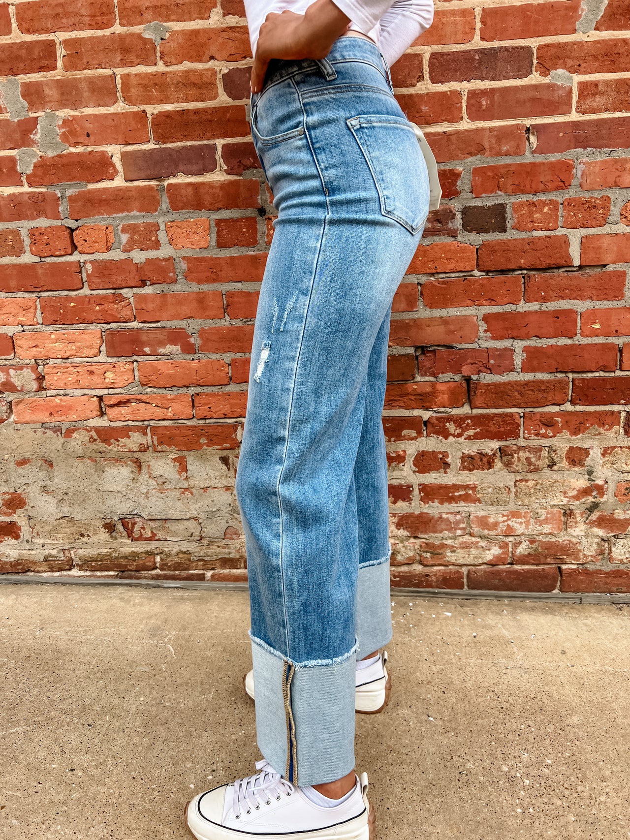 Go Through The Motions Cuffed Wide Jeans- Medium
