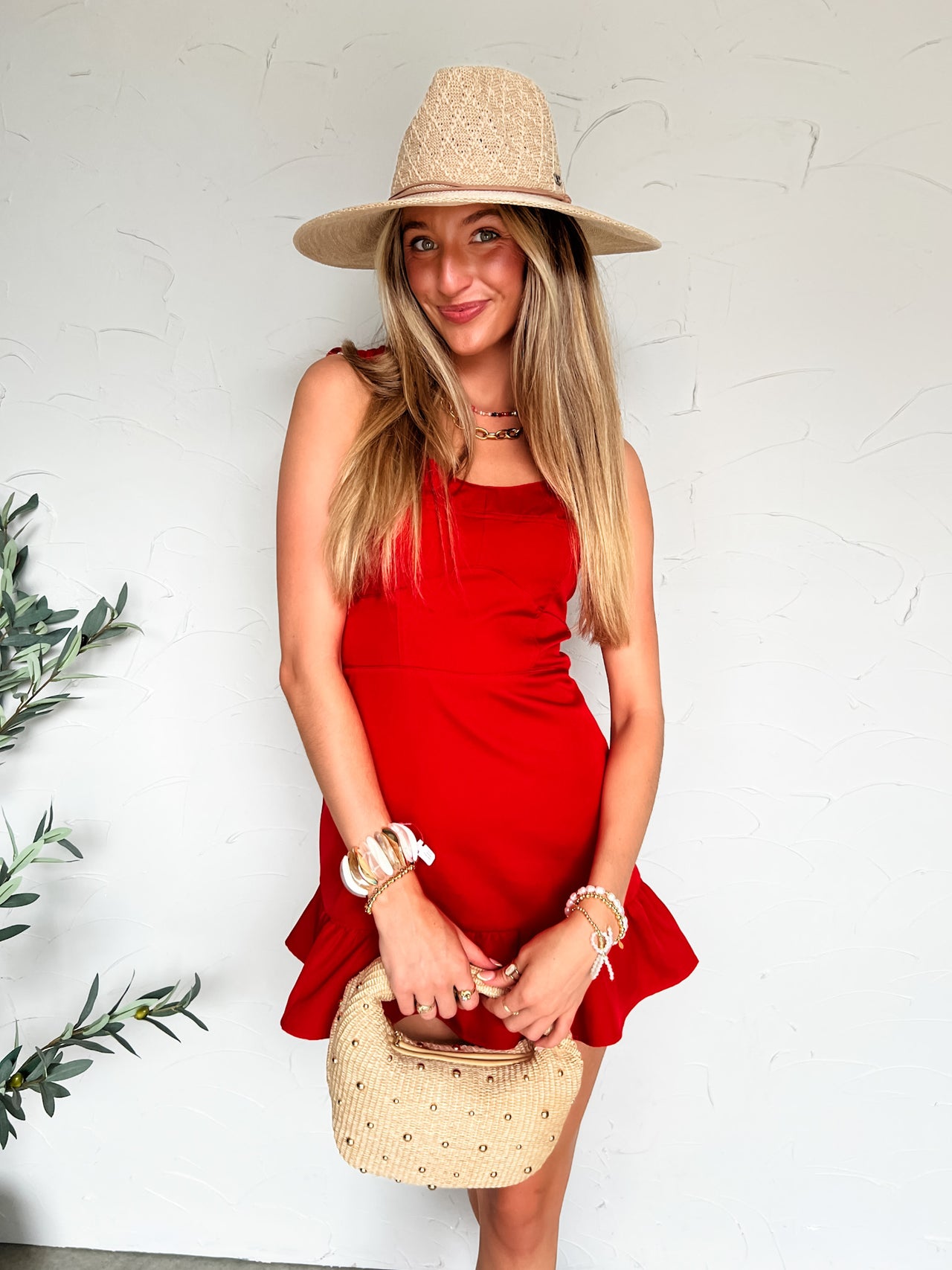 Setting The Tone Bottom Ruffle Dress- Red
