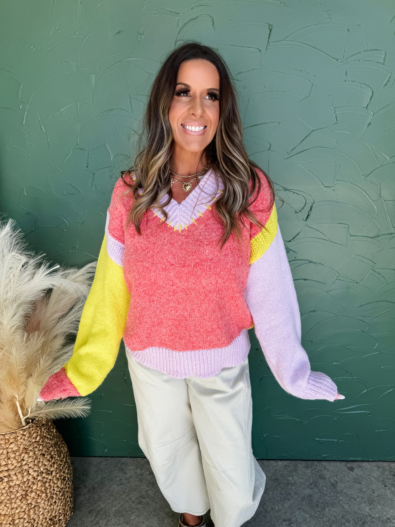 Touch Of Concern Color Block Pullover- Lilac Coral