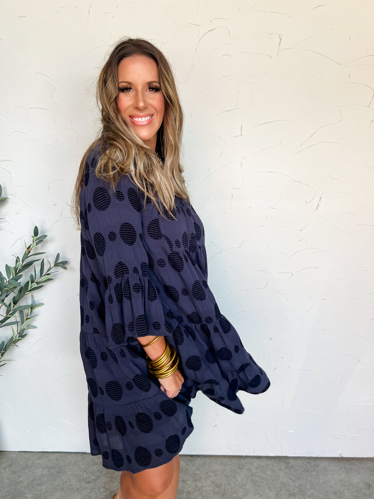 Covered In Love Swiss Dot Jacquard Dress- Navy
