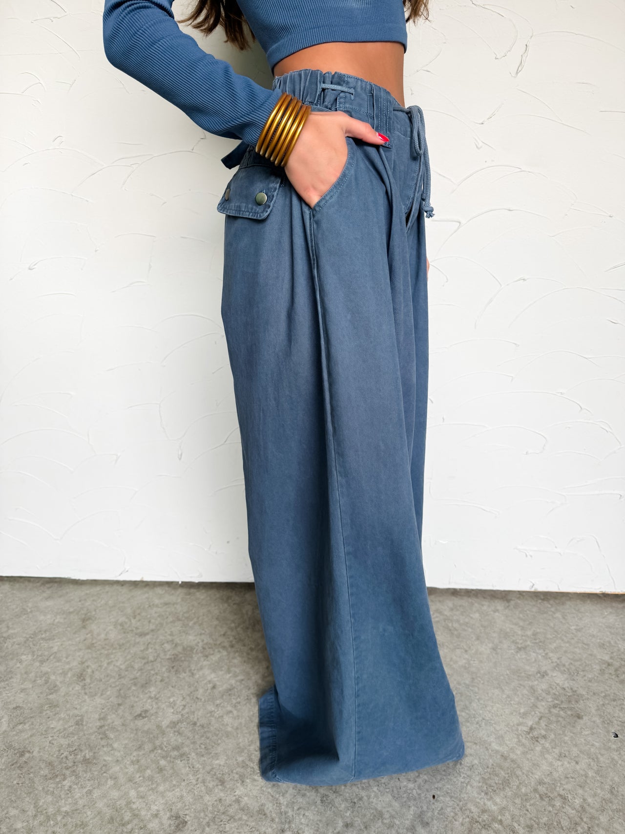 Speaking Up Wide-Leg Drawstring Denim Pants