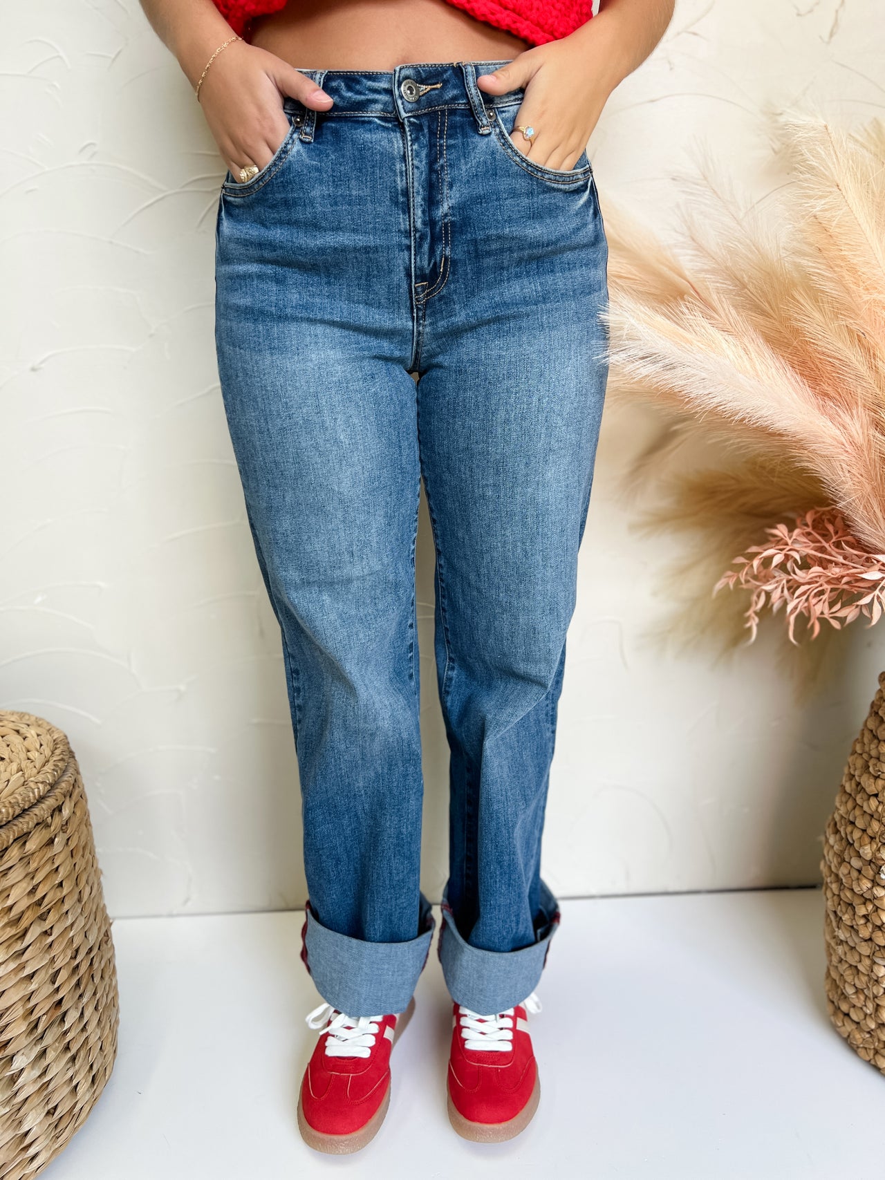 See You Later High Rise Cuff Hem Jeans