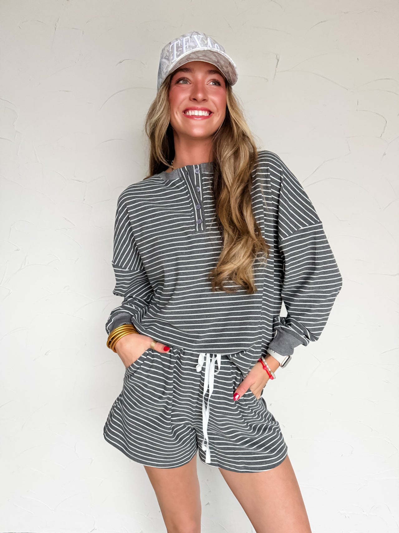 Let's Get Going Charcoal Pin Stripe Set