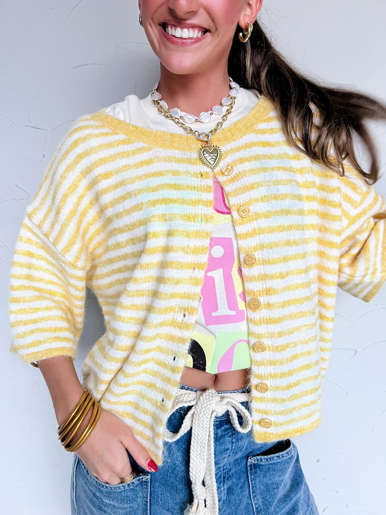 No Truer Words Spoken Striped Top- Yellow/Ivory