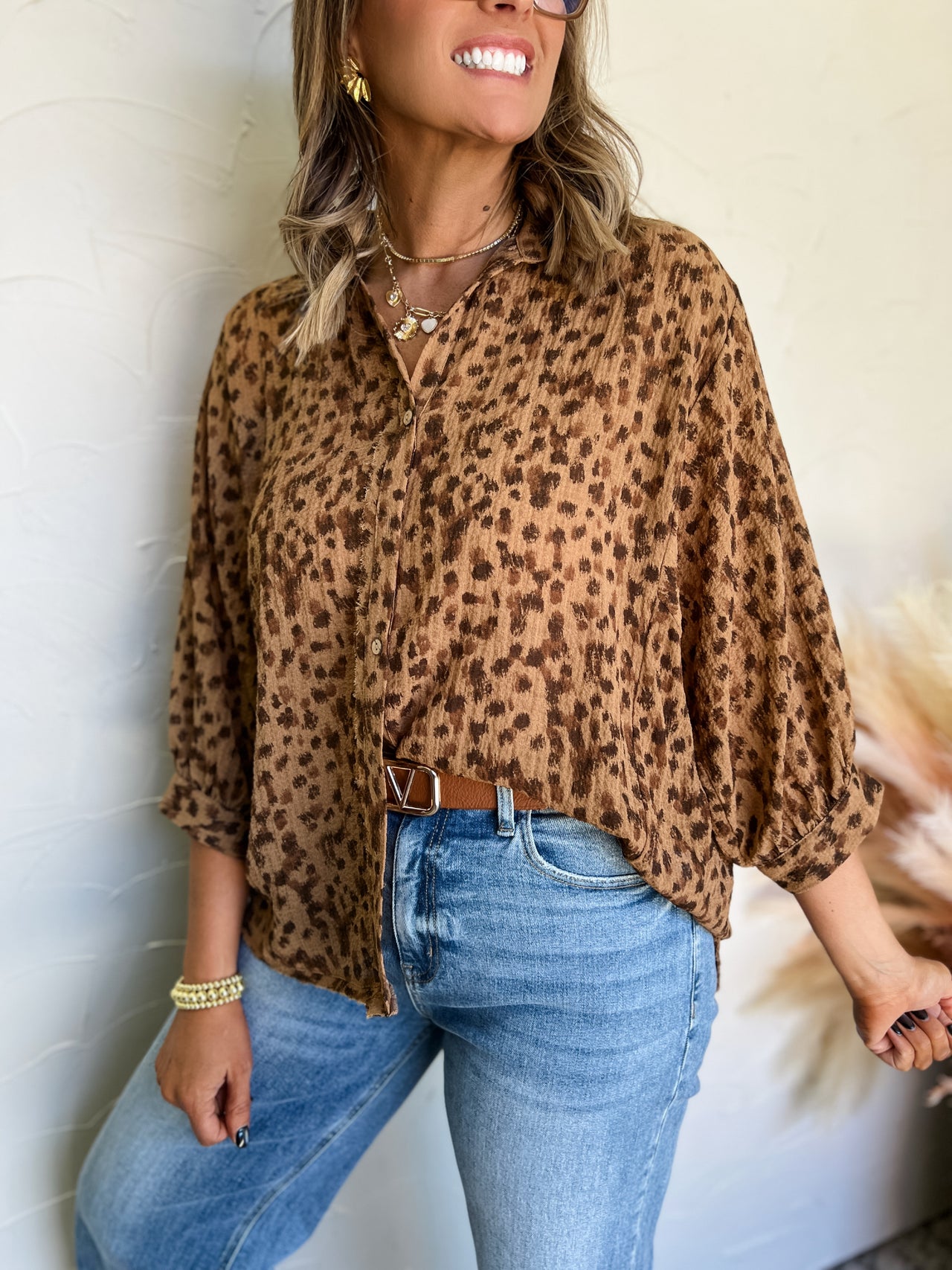 Speak Your Mind Cheetah Button Top