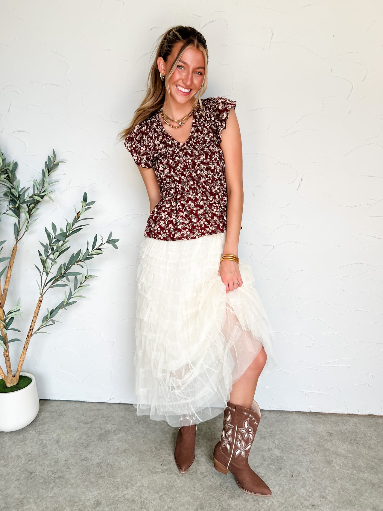 Feel The Breeze Floral Smocked V Neck Top