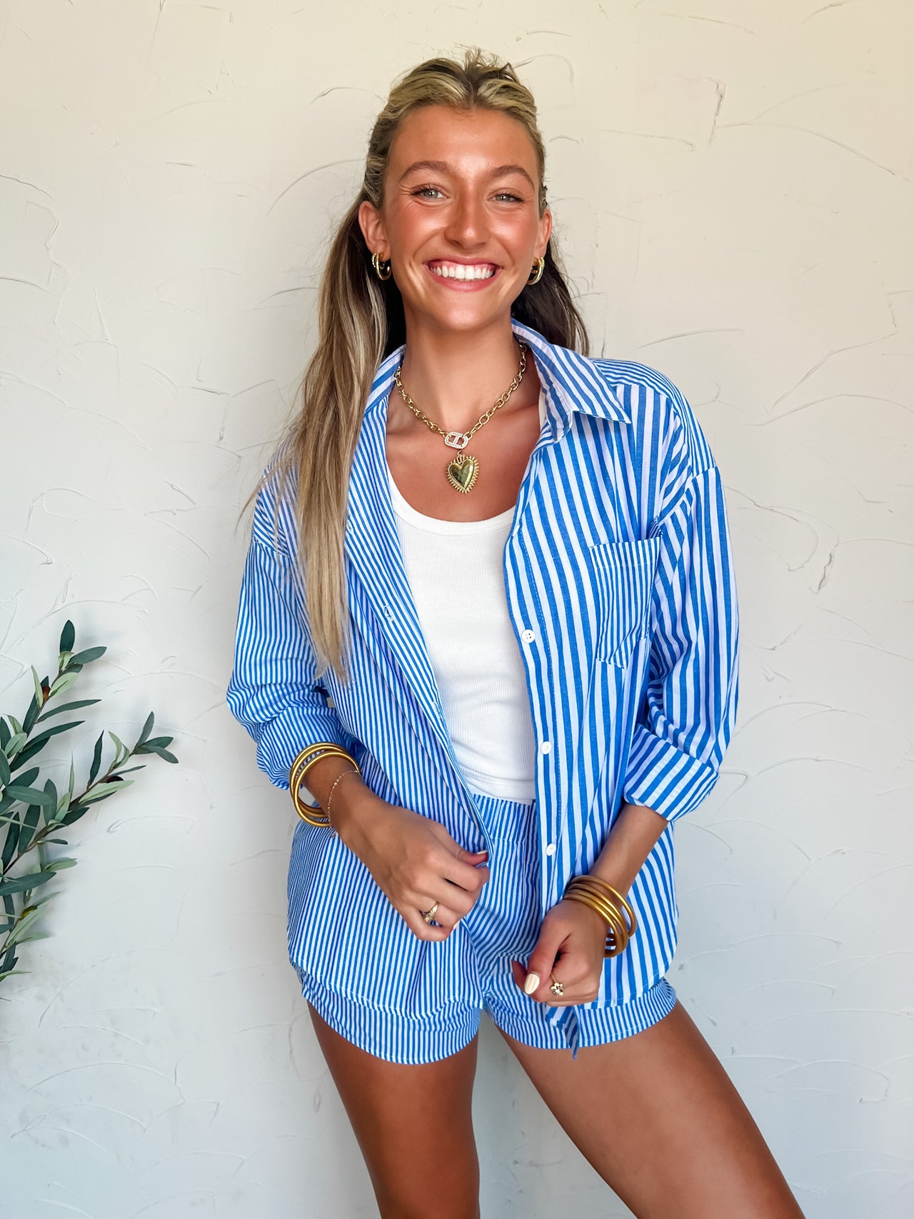 Fearless Heart Striped Set- Blue