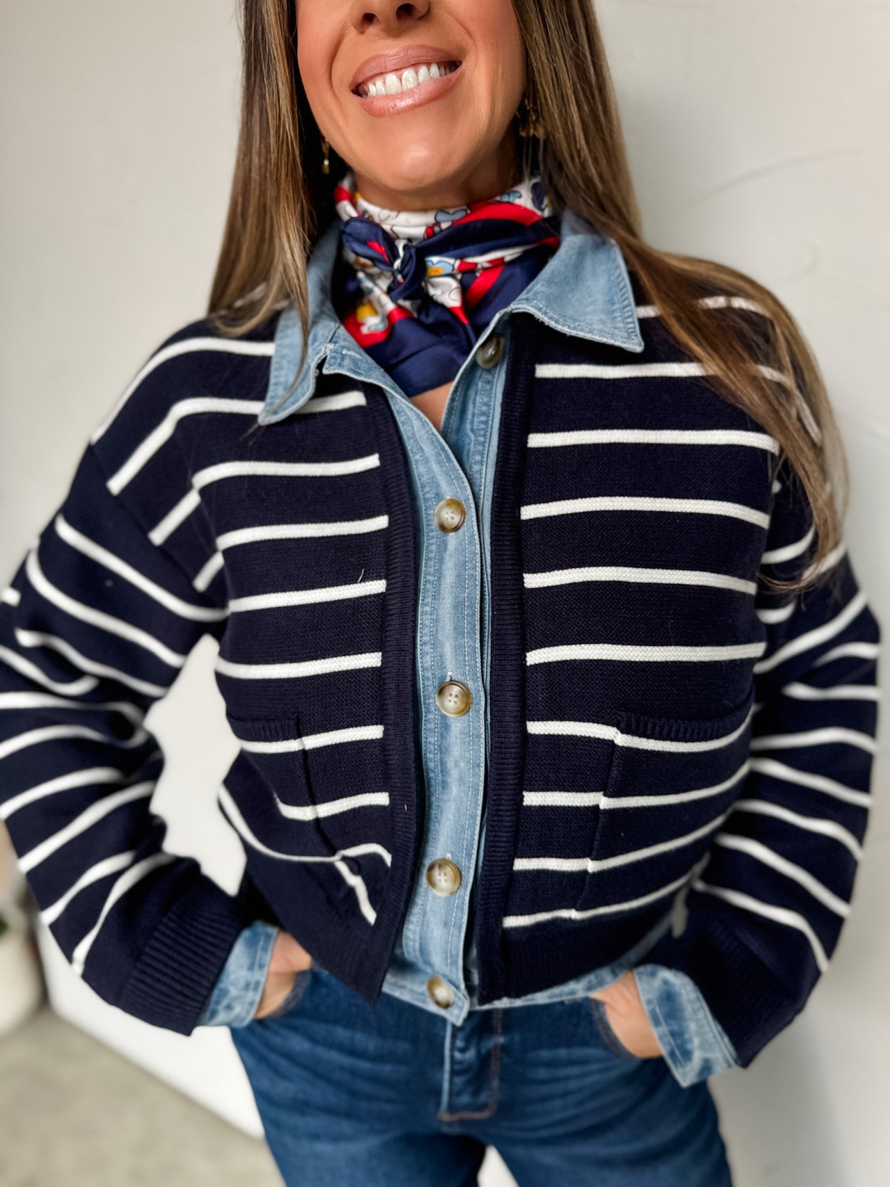 She Has Vision Knit And Denim Mix Cardigan