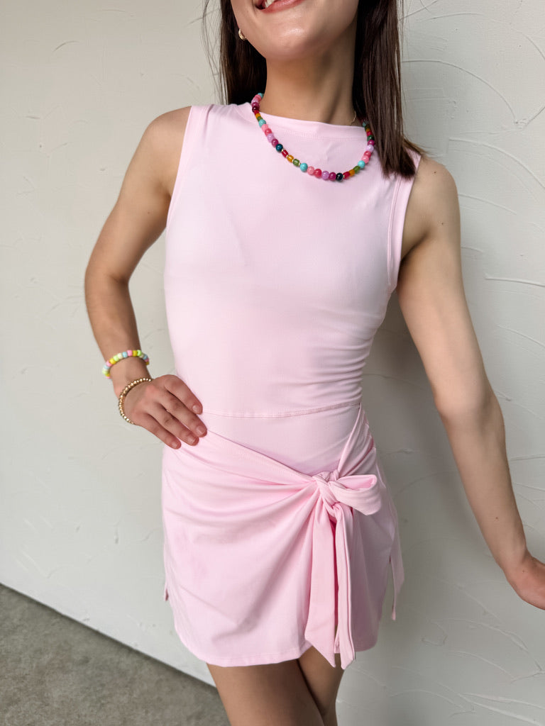 All The Good Vibes Wrap Tie Front Dress- Pink