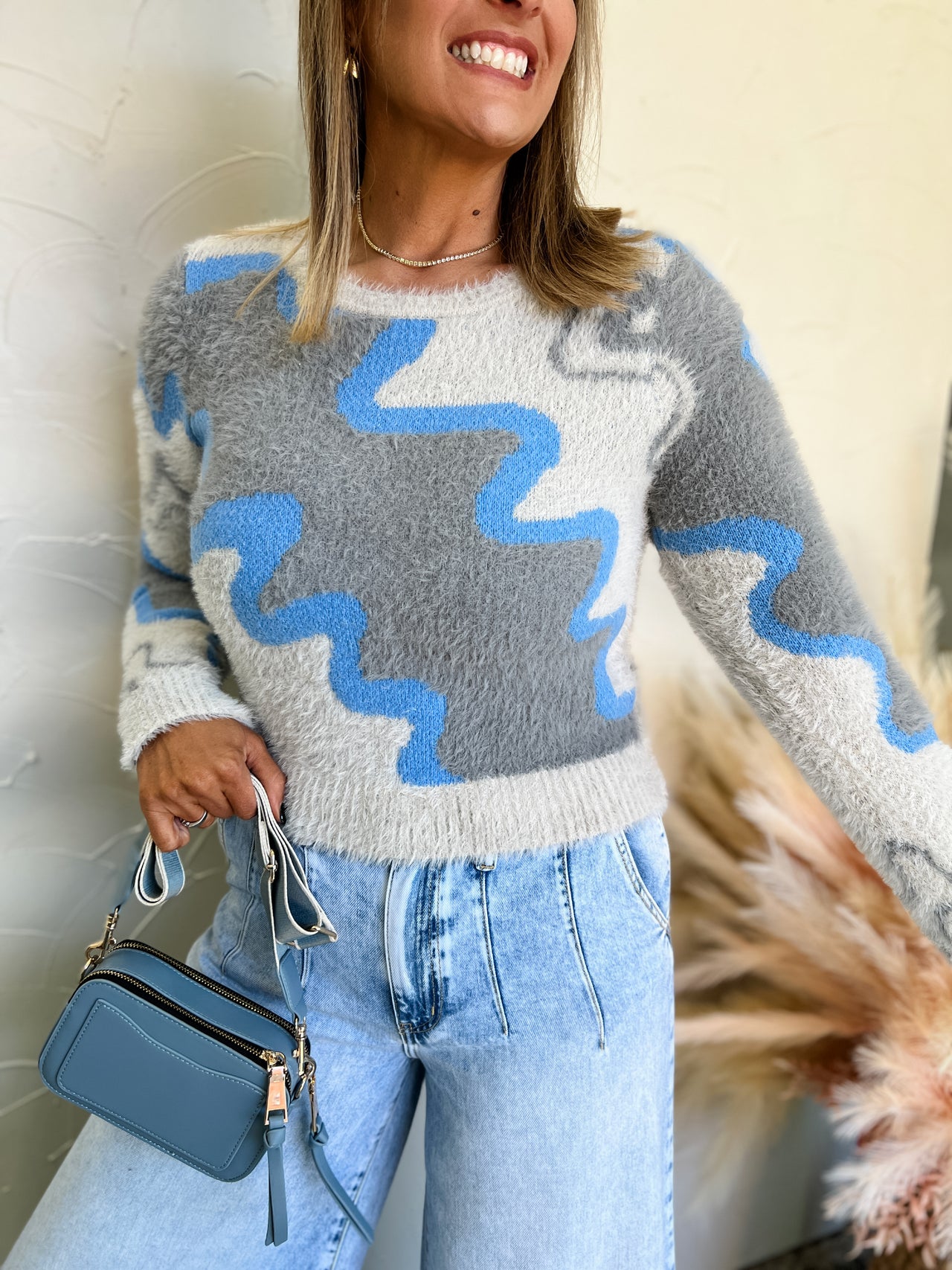 A Puzzle Piece Wavy Fuzzy Sweater