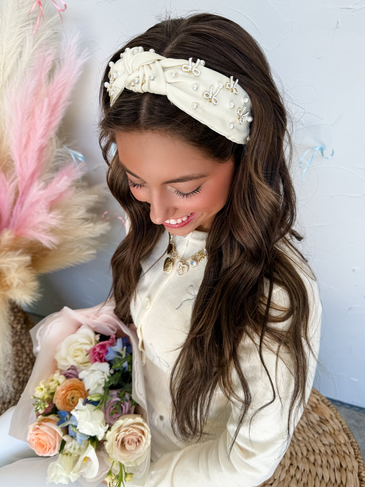 White Pearl Bow Hair Headband