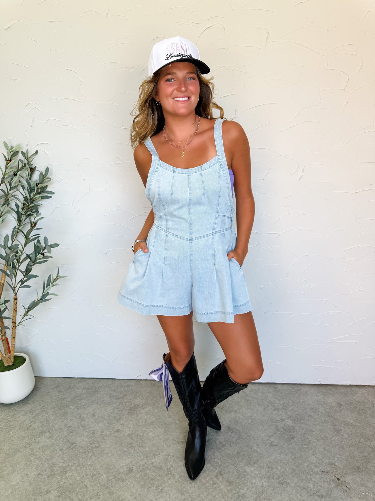Sweet Memories Washed Denim Romper