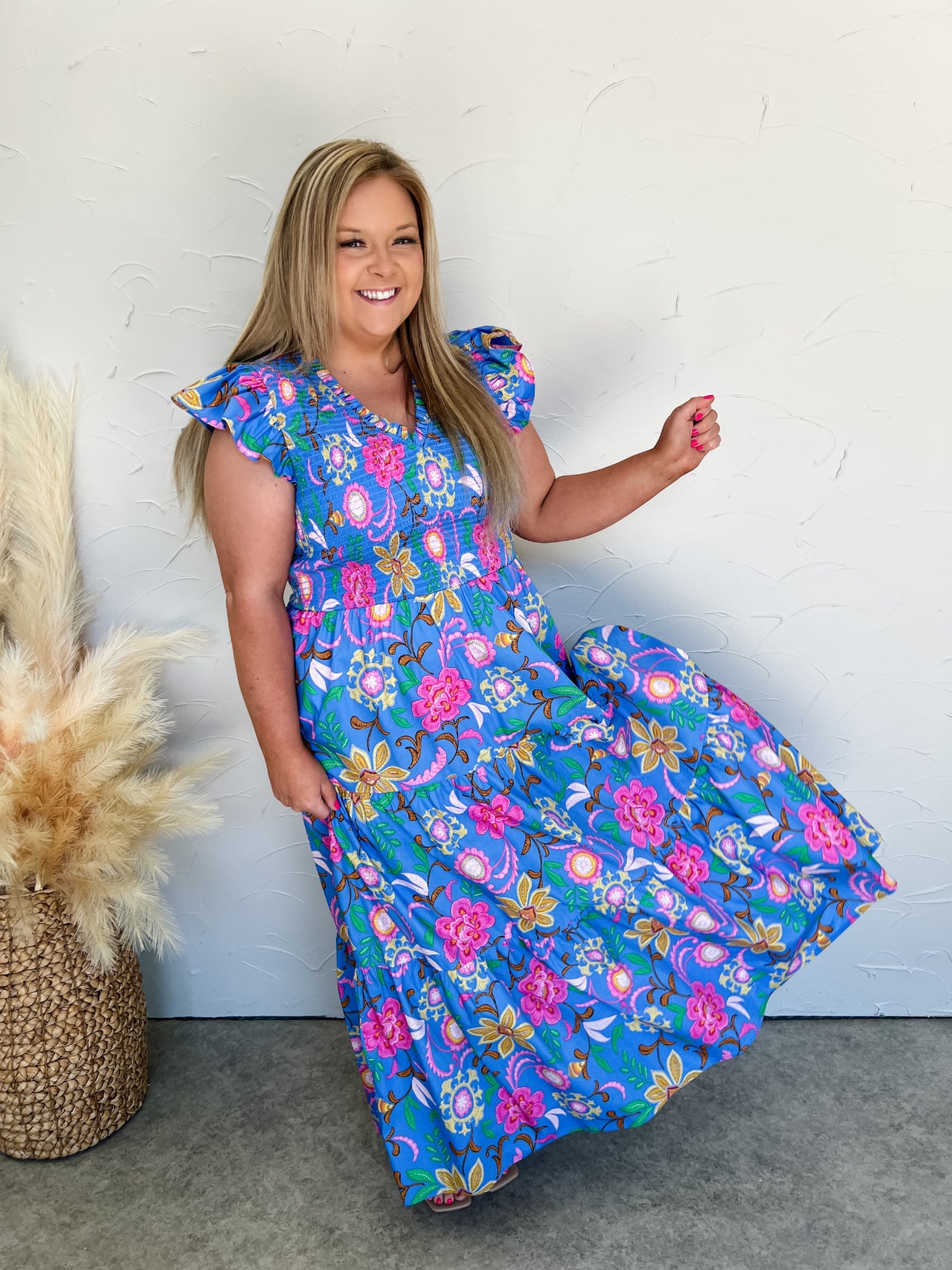 Sunny Days Ahead Floral Sunshine Tiered Midi Dress