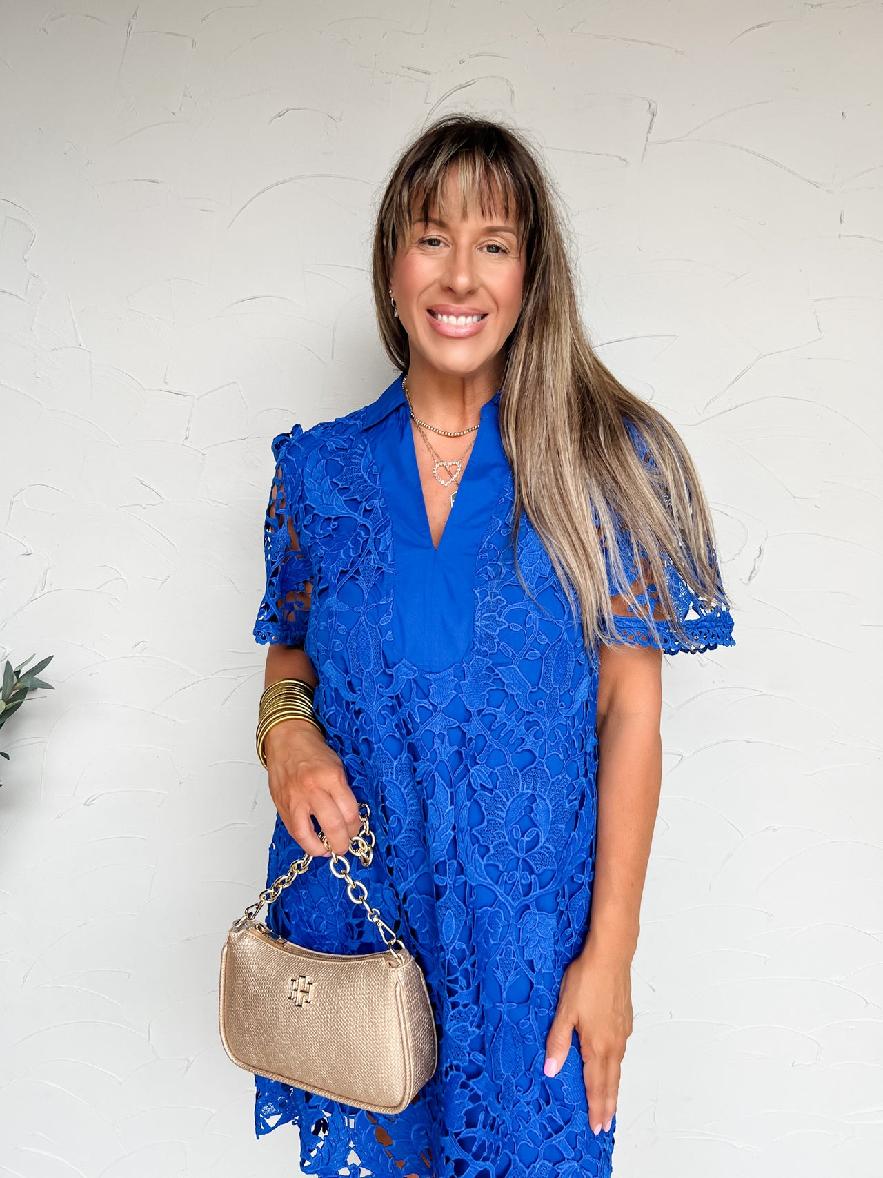 Diamond In The Rough Lace Overlay Mini Dress- Blue