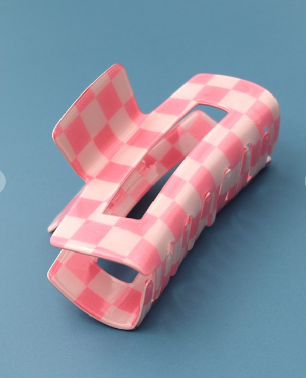 Kayci Pink Jumbo Checkered Hair Claw