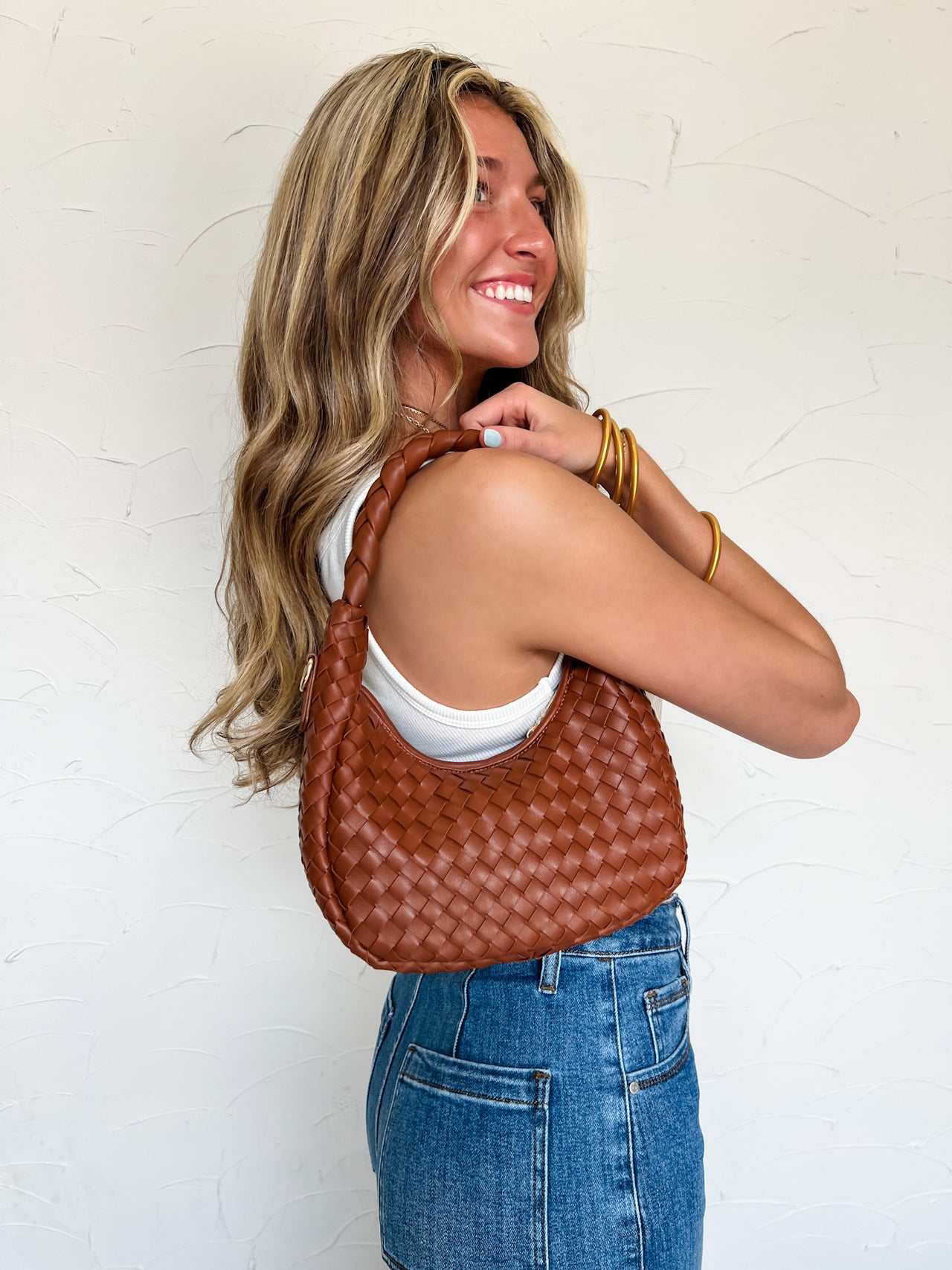 Laken Woven Shoulder Bag Crossbody- Light Chocolate